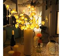 MoSundi 20 luces púrpura Phalaenopsis LED rama lámpara batería blanco | Luz de rama LED púrpura Phalaenopsis que funciona con pilas, 20 luces, blanco cálido