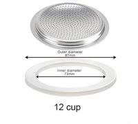 MoSundi Anillos de sellado de silicona de repuesto con pantalla de filtro para cafetera, espresso, moca, varios tamaños disponibles para cafetera de estufa de 1/2/3/6/9/12 tazas (12 tazas + tamiz)