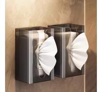 MoSundi Caja de pañuelos de pared para baño y cocina, sin necesidad de taladrar, diseño que ahorra espacio, fácil recarga, material ABS, transparente, gris ahumado, 2 unidades