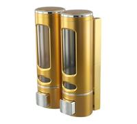 MoSundi Dispensador de jabón montado en la pared con doble cabezal para baño, gel de ducha y soporte para champú, dispensador ABS oro rosa para uso doméstico y comercial, dorado