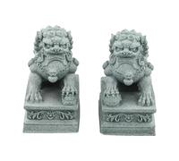 MoSundi Fu Foo Dogs - Estatuas de león, piedra arenisca, decoración china de Feng Shui para el hogar, jardín, al aire libre, 9 x 6,4 x 4,5 cm, gris, 1 par