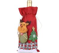 MoSundi Funda rústica para botella de vino con cierre de cordón hecha de yute con patrones navideños de Papá Noel, muñeco de nieve, reno, oso para vacaciones (alce)