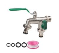 MoSundi Grifo de jardín doble con grifo de agua de cobre, conector de manguera con entrada de 3/4 pulgadas, conector de grifo de doble salida para sistema de riego de jardín