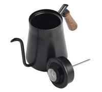 MoSundi Hervidor de cuello de cisne de 650 ml y 850 ml de acero inoxidable con boquilla estrecha para verter sobre cafetera con termómetro para preparación manual, color negro plateado, 650 ml