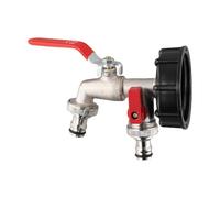 MoSundi IBC Adaptador de tanque de agua S60x6 a conector de manguera de jardín de 1/2 pulgada con doble cabeza para uso de manguera doble, válvula de repuesto de aleación roja para equipos de riego de