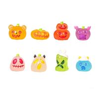 MoSundi Juego de 16 adornos en miniatura de Halloween que brillan en la oscuridad, fantasmas de resina resistente, calabazas, momias, terrario, aldea, decoración espeluznante