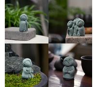 MoSundi Juego de estatuas de Buda Zen See No Evil Speak Hear Green Sandstone Monk Figuras para pecera, jardín, hogar, oficina, decoración, 3 piezas