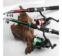 MoSundi Kit completo de iniciación de pesca que incluye carrete de caña con línea y caja de aparejos, equipo de viaje compacto de 372 g, pescadores al aire libre, principiantes, color verde
