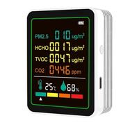 MoSundi Monitor de calidad del aire interior 6 en 1 con TVOC/PM2.5, detección de temperatura y humedad, sensor de CO2 para uso doméstico, compatible con carga USB-C, batería de 1200 mAh, blanco y