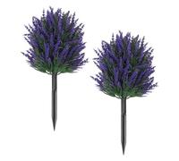 MoSundi Paquete de 2 árboles de bola artificiales de lavanda de 50 cm con estaca para el suelo, resistentes a los rayos UV, arbustos de boj sintético para decoración al aire libre, jardín, patio