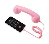 MoSundi Receptor USB-C con cable retro para teléfonos inteligentes, estilo clásico de línea fija, mango con cancelación de ruido, llamadas de 22,7 cm, blanco (rosa)