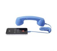 MoSundi Receptor USB-C con cable retro para teléfonos inteligentes, estilo clásico de línea fija, mango con cancelación de ruido, llamadas de 22,7 cm, blanco (azul)
