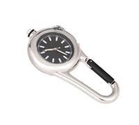 MoSundi Reloj de bolsillo multifunción con mosquetón con manecillas luminosas, linterna LED y clip de escalada para actividades al aire libre, plateado