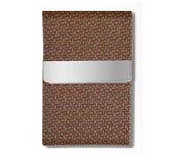 MoSundi Tarjetero de acero inoxidable y poliuretano para hombre, aleación de aluminio, con textura de lichi/tejido, 9,5 x 6 x 0,5 cm, 1 paquete, color café oscuro B