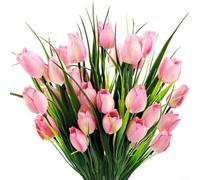 MoSundi Tulipanes artificiales, paquete de 6 hechos de seda con un tacto realista, adecuados para decoración de hogar, jardín, boda, fiesta, disponible en varios colores (B)
