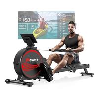 MOSUNY Máquina de Remo para Casa, 16 Niveles de Resistencia Magnética, Maquina Remo con Rieles Dobles y App, Ultra Silencioso, Pantalla LCD, Soporte hasta 160 kg para Fitness en Casa