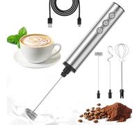 MOSUO Espumador de Leche Eléctrico, USB Recargable Batidor de leche de Acero Inoxidable con 3 Batidores de Acero Inoxidable, Regulable en 3 velocidades, para Huevos Cafe Latte Cappuccino