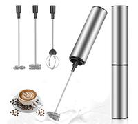 MOSUO Espumador de Leche Eléctrico, USB Recargable Batidor de leche de Acero Inoxidable con Cabezal Doble/Simple y Batidor de Globo, Mini Batidora para Huevos Cafe Latte Cappuccino (USB)