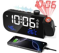 MOSUO Radio Reloj Despertador Digital con Proyector, Reloj Proyector Techo Inteligente, con Temperatura Interior, Humedad, Ajustables Brillo y Volumen, Sonido Inteligente Activación, 7 Música