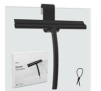 MOSUO Rasqueta Limpiacristales para Ducha, Limpia Mamparas Silicona con Gancho, Rasqueta Núcleo Acero INOX para Baño, Cristal, Puerta de Ducha, Espejo Rasurador de Ventana - Negro