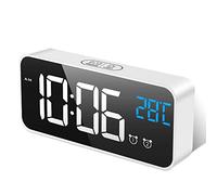 MOSUO Reloj Despertador Digital, LED Despertadores Electrónicos Espejo con Temperatura y 2 Alarma, Snooze, Sonido y Brillos Regulable, Carga USB para Dormitorio, Oficina, Blanco