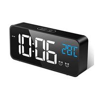 MOSUO Reloj Despertador Digital, LED Despertadores Electrónicos Espejo con Temperatura y 2 Alarma, Snooze, Sonido y Brillos Regulable, Carga USB para Dormitorio, Oficina, Negro