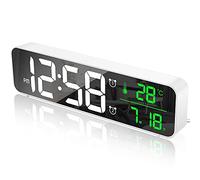 MOSUO Reloj Despertador Digital, Reloj de Pared con Temperatura Tiempo Fecha, 10" Gran Pantalla LED Espejo Reloj Digital con 2 Alarma 40 Música 6 Niveles de Brillo USB Puerto, Blanco