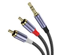 MOSWAG 2RCA a cable de audio de 3,5 mm Cable de audio trenzado de nailon de 3 m RCA a AUX Compatible con controlador de DJ, altavoz, tocadiscos,TV,estéreo para automóvil,amplificador de alta fidelidad