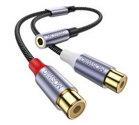 MOSWAG 3,5 mm Madre a 2RCA Madre Línea de Frecuencia de Sonido Tridimensional, Conector Distribuidor en Forma de y Dorado, Adecuado para Sistemas Hifi, Altavoces, Amplificadores (0,65 pies / 0,2m)