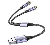 MOSWAG Adaptador de audio USB para tarjeta de sonido externa, cable estéreo con doble TRS de 3 polos de 3,5 mm para auriculares y micrófono, cable adaptador USB a conector de audio dual de 3,5 mm para