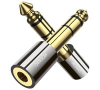 MOSWAG - Adaptador jack 3,5 mm hembra a 6,35 mm dorado, 2 paq. para guitarra, móvil, PC, portátil