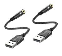 MOSWAG Adaptador USB a Conector de Audio (2 Piezas), convertidor Auxiliar estéreo de 3,5 mm Adaptador de Tarjeta de Sonido Externo Compatible con Auriculares, PC, portátil, Linux, Escritorio, PS4