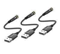MOSWAG Adaptador USB a Conector de Audio (3 Piezas), convertidor Auxiliar estéreo de 3,5 mm Adaptador de Tarjeta de Sonido Externo Compatible con Auriculares, PC, portátil, Linux, Escritorio, PS4