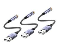 MOSWAG Adaptador USB a Conector de Audio (3 Piezas), convertidor Auxiliar estéreo de 3,5 mm Adaptador de Tarjeta de Sonido Externo Compatible con Auriculares, PC, portátil, Linux, Escritorio, PS4