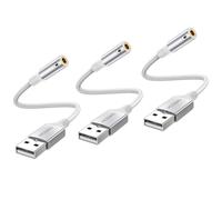 MOSWAG Adaptador USB a Conector de Audio (3 Piezas), convertidor Auxiliar estéreo de 3,5 mm Adaptador de Tarjeta de Sonido Externo Compatible con Auriculares, PC, portátil, Linux, Escritorio, PS4
