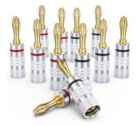 MOSWAG Banana Enchufes para el Alambre del Altavoz, Conectores de Altavoz de Latón con Tornillos de Doble Conjunto, Enchufes de Plátano Negro y Rojo para Cine en Casa (6 pares / 12piezas)