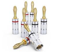 MOSWAG Banana Enchufes para el Alambre del Altavoz, Conectores de Altavoz de Latón con Tornillos de Doble Conjunto, Enchufes de Plátano Negro y Rojo para Cine en Casa (4 pares / 8piezas)