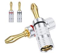 MOSWAG Banana Enchufes para el Alambre del Altavoz, Conectores de Altavoz de Latón con Tornillos de Doble Conjunto, Enchufes de Plátano Negro y Rojo para Cine en Casa (2 pares / 4 piezas)