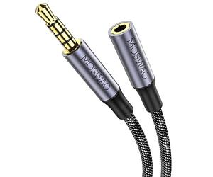 MOSWAG - Cable adaptador jack para micrófono (3,5 mm, 3,5 mm, estéreo, macho a hembra) para micrófono Lavalier con contactos chapados en oro