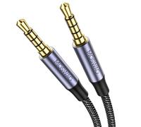 MOSWAG Cable Audio 3.5mm Macho a Macho 2M Estéreo Nylon 4 Polos | Compatible con auriculares, PS4, Xbox, smartphone, PC, TV y altavoces - conector dorado 24K para sonido claro sin pérdidas