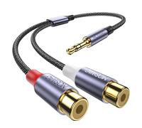 MOSWAG Cable de 3.5mm a RCA, 1 unidad, adaptador de audio estéreo con 2 conectores RCA hembra, compatible con móvil, tableta, altavoz, televisor, cine en casa y sistema de audio para coche