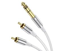 MOSWAG Cable De 6,35 mm a 2RCA, 6,35mm 1/4 Inch TRS Macho a 2 RCA Macho Cáscara de Cobre Heavy Duty Estéreo Adaptador de Audio y Divisor RCA Cable Chapado en Oro