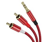 MOSWAG Cable de Audio 3,5mm Macho a 2RCA - Divisor Estéreo de Alta Fidelidad Con Carcasa Metálica - Compatible Con Altavoces de Teléfonos Inteligentes
