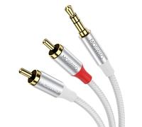 MOSWAG Cable de audio de 3,5mm macho a 2RCA Cable divisor de audio estéreo de alta fidelidad RCA Y Cable divisor de carcasa metálica Compatible con altavoces de teléfonos inteligentes