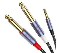 MOSWAG Cable Y 3.5mm a 2x6.35mm Audio 10M Nylon | Divisor estéreo para PC, CD, mezclador, amplificador y sistemas de sonido - compatible con audio profesional