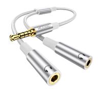 MOSWAG Divisor de auriculares estéreo 3,5 mm, cable de extensión de sonido de alta fidelidad, adaptador en Y 3,5 mm macho a 2 hembra (TRRS - 4 polos) para Apple, Samsung