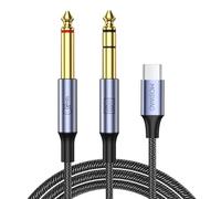 MOSWAG Divisor USB C a Y Doble 6,35 mm 1/4 Pulgada con DAC 32 bits/384KHz, Cable Grabación mono TS Tipo C a 6,35 mm y Cable Audio Estéreo TRS para Auriculares, Guitarra Eléctrica, Bajo, 1M