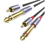 MOSWAG Doble RCA a Doble 1/4 Cable, Chapado en oro Pesado 2 x 6.35mm TS mono Macho Jack a 2 RCA Macho Adaptador Cable para Amplificador, Reproductor de Música, Altavoz, Televisores,2M