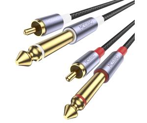 MOSWAG Doble RCA a Doble 1/4 Cable, Chapado en oro Pesado 2 x 6.35mm TS mono Macho Jack a 2 RCA Macho Adaptador Cable para Amplificador, Reproductor de Música, Altavoz, Televisores,3M