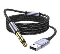 MOSWAG USB a cable de audio 4/1, USB a cable de audio TRS de 6,35 mm tejido de nylon de alta calidad, compatible con dispositivos Windows y amplificadores combinados de guitarra y otros programas